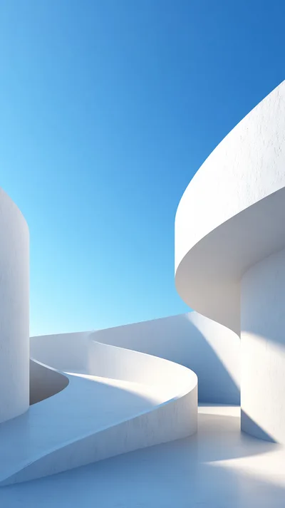 Minimalist White Curved Architectural Structure Under Clear Blue Sky