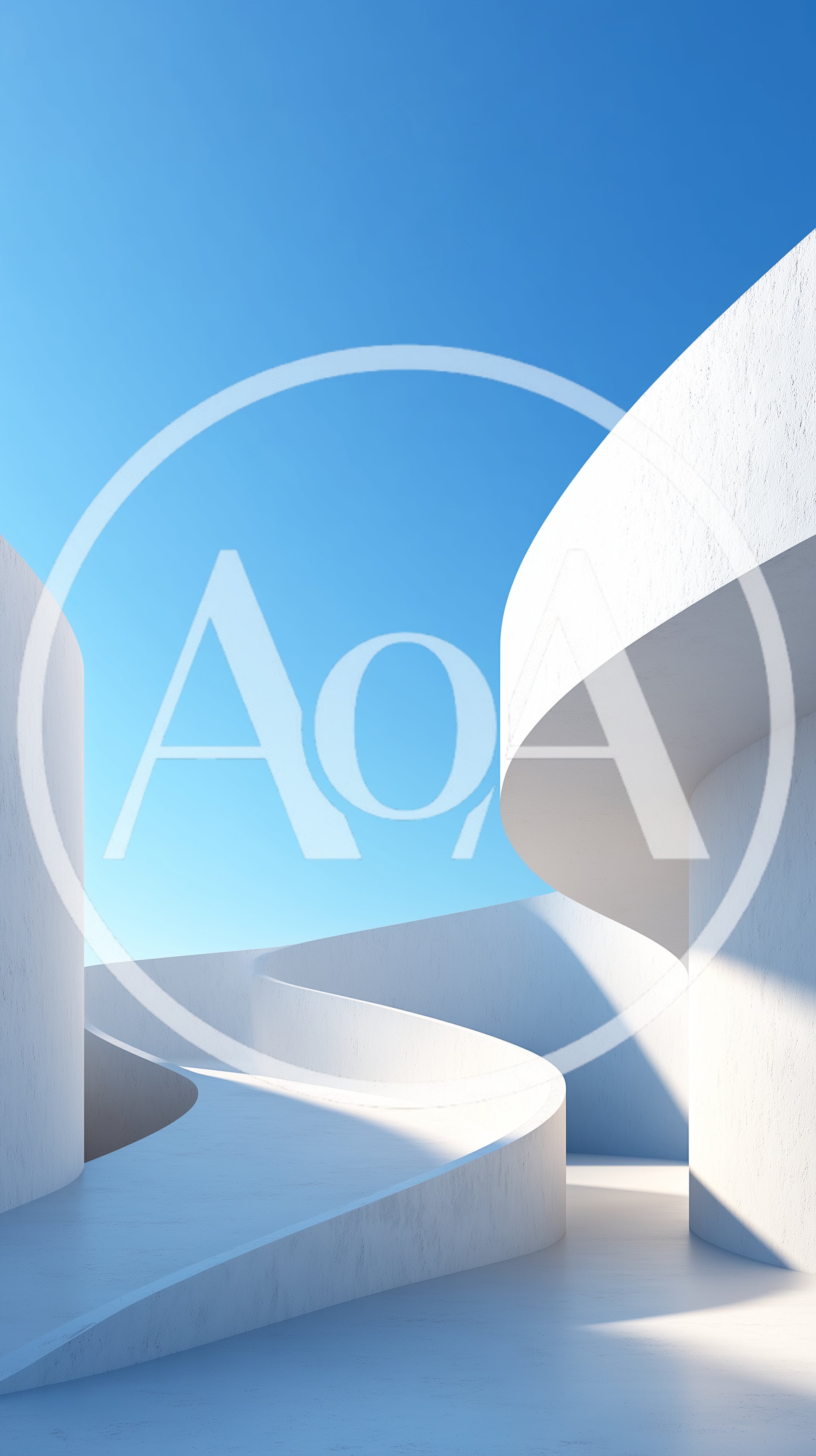Minimalist White Curved Architectural Structure Under Clear Blue Sky