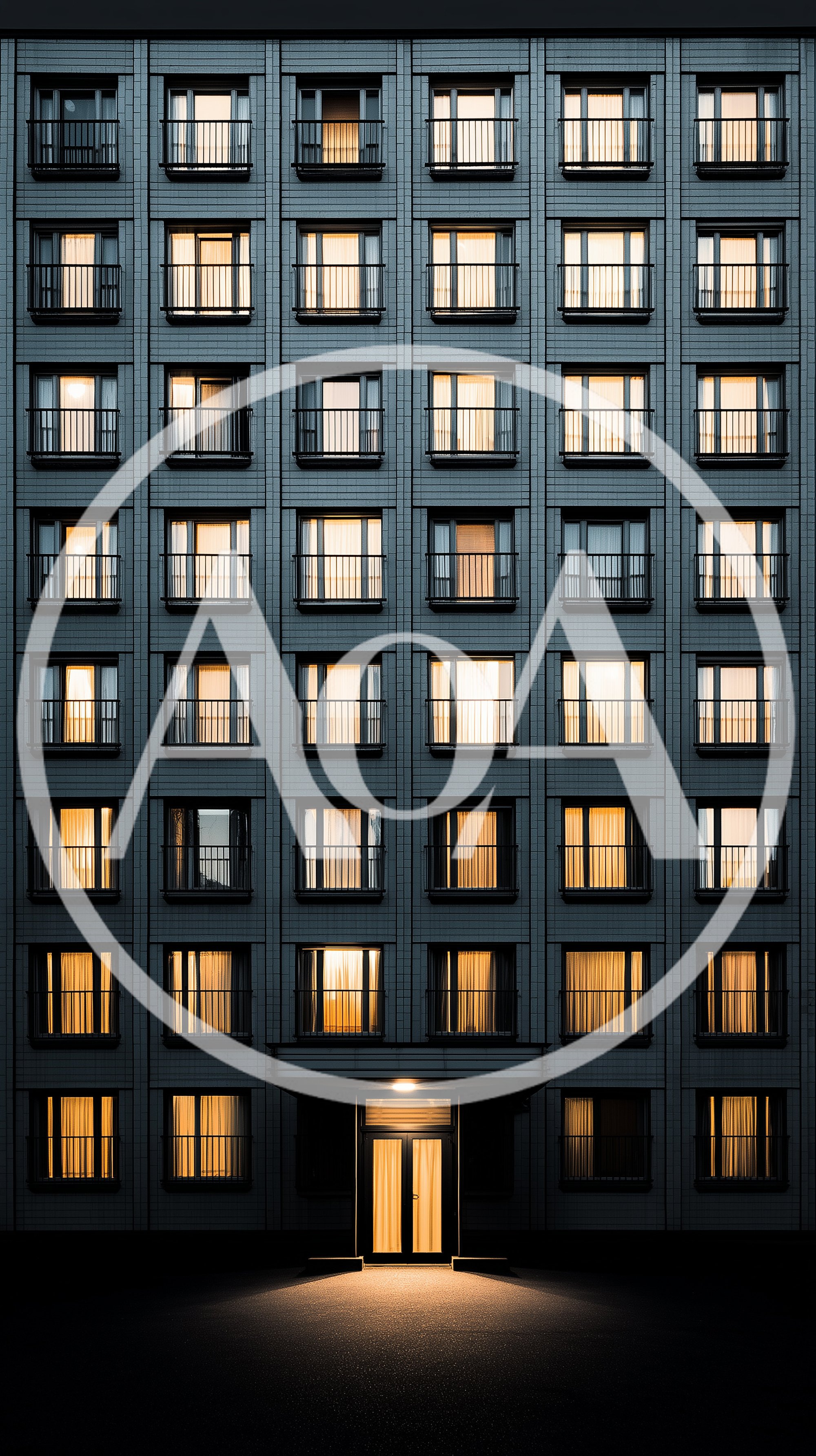 Illuminated Apartment Building Facade At Night