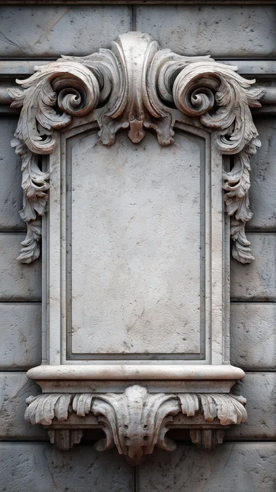 Ornate Stone Architectural Frame With Baroque Decorative Carvings