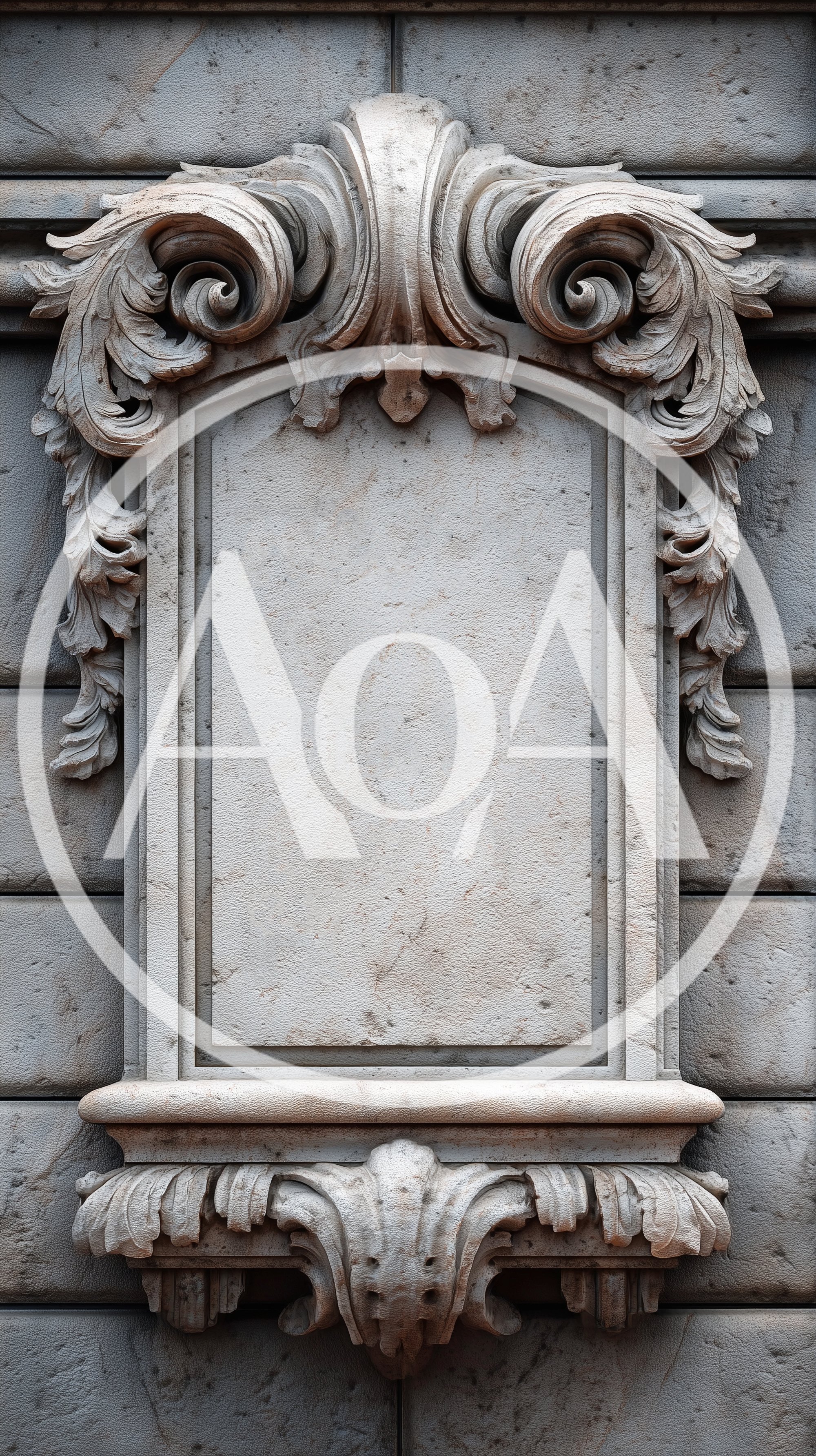 Ornate Stone Architectural Frame With Baroque Decorative Carvings