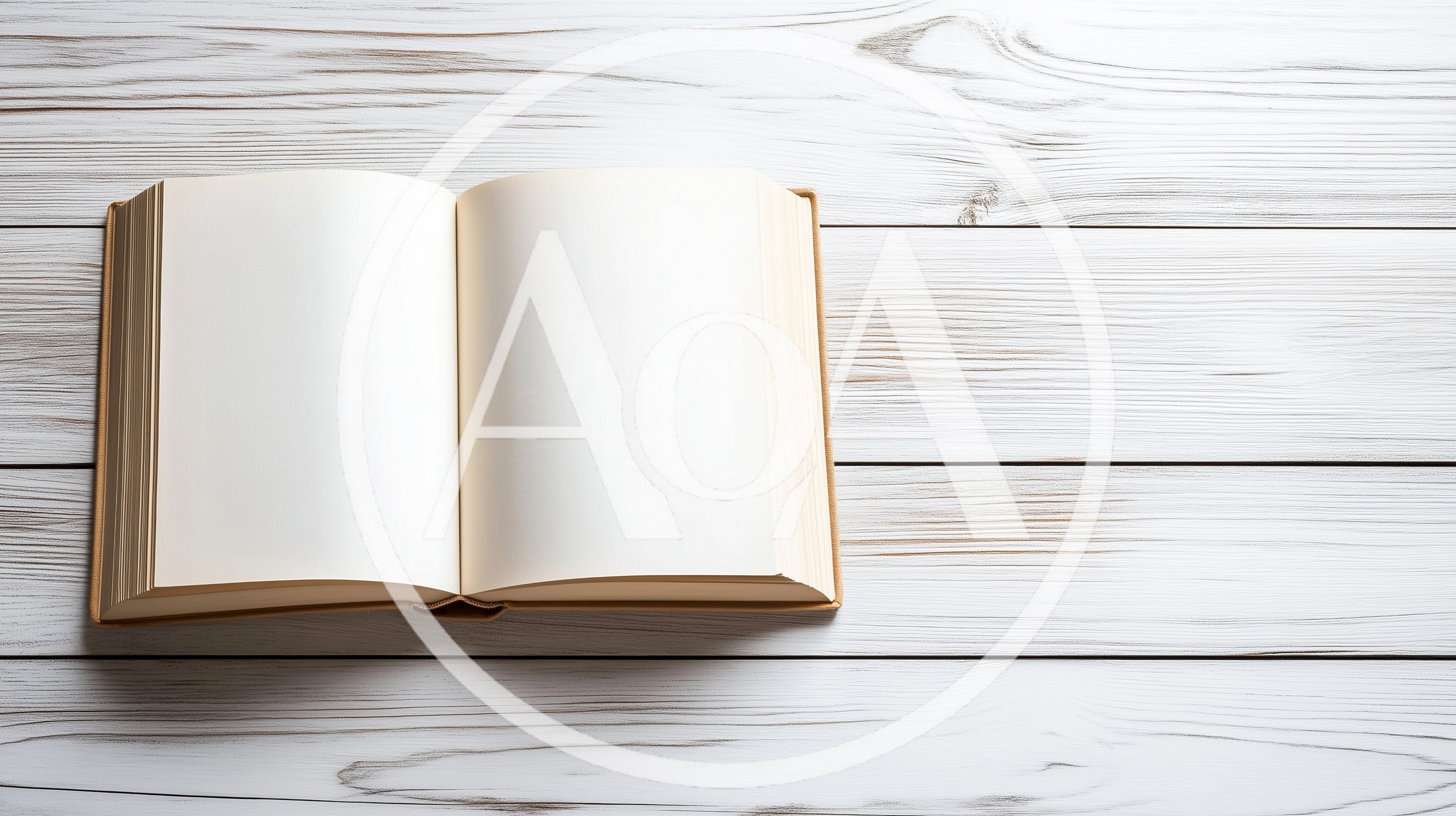 Open Blank Book On White Wooden Table