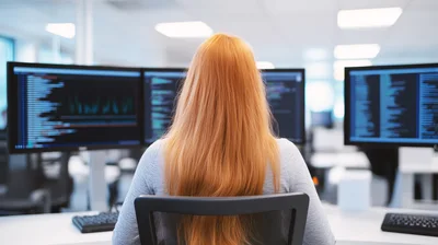 Software Developer Working On Multiple Computer Monitors