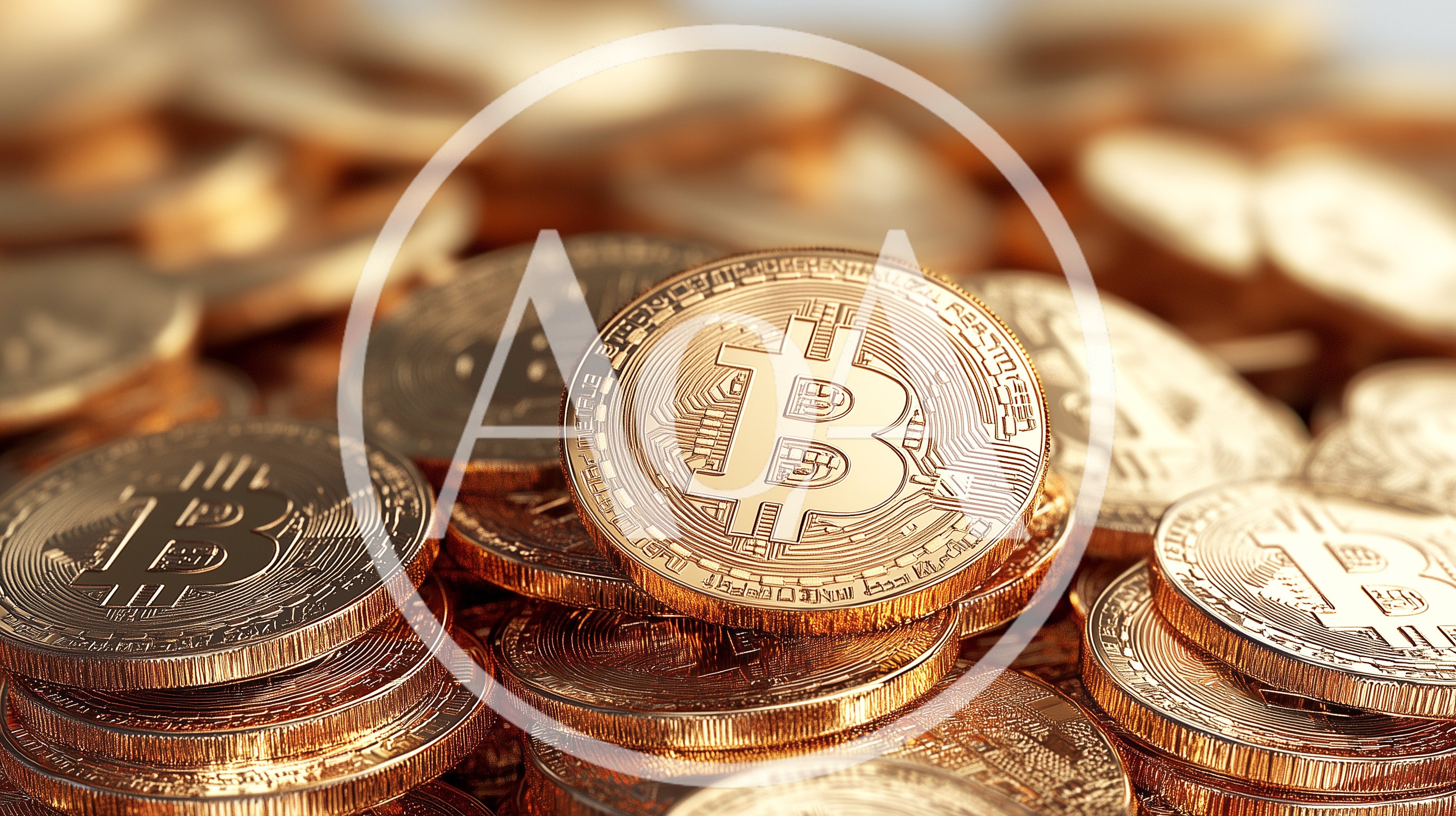 Stack of Golden Bitcoin Cryptocurrency Coins