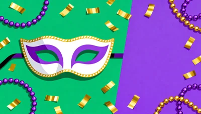 Mardi Gras Mask With Beads And Confetti
