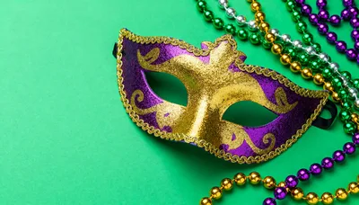 Mardi Gras Masquerade Mask With Colorful Beaded Necklaces