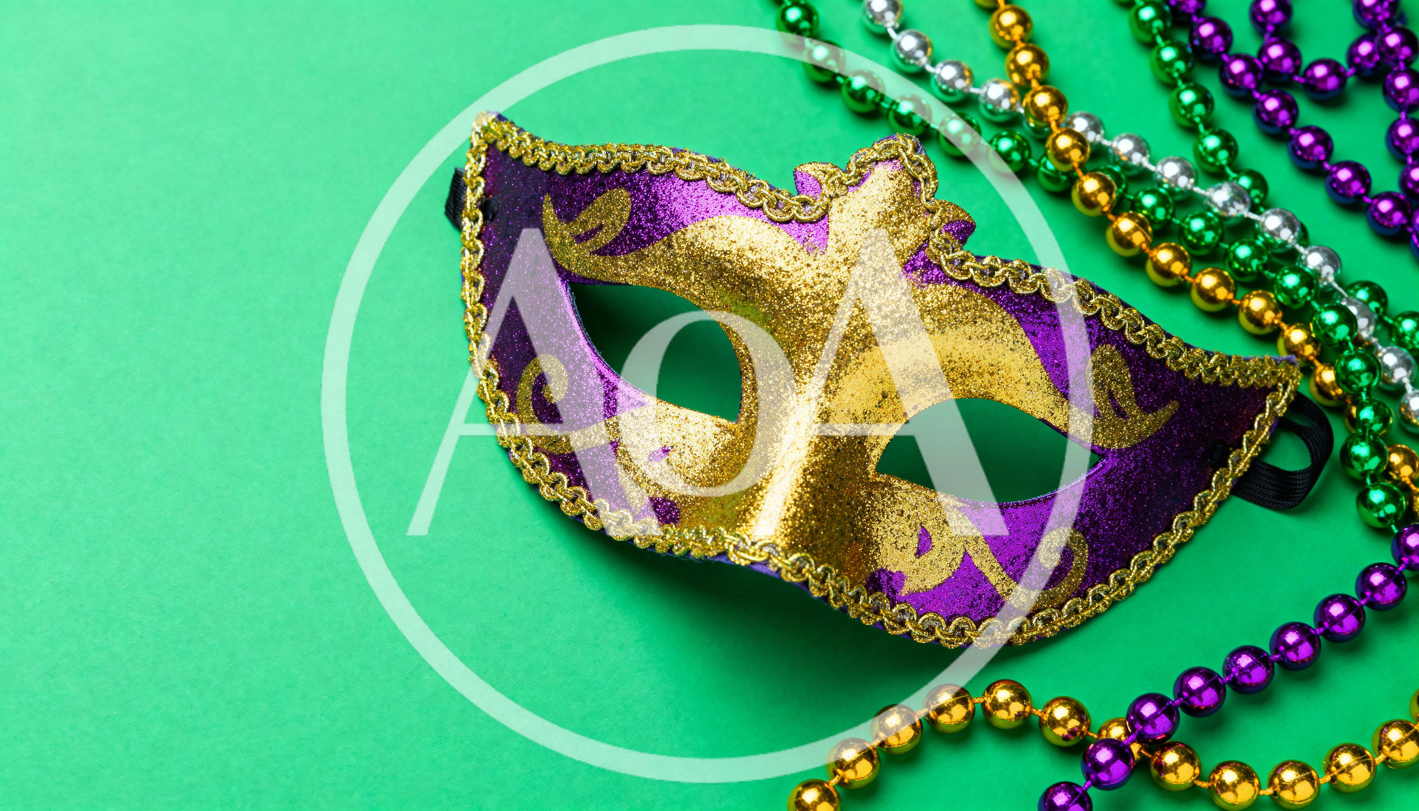 Mardi Gras Masquerade Mask With Colorful Beaded Necklaces