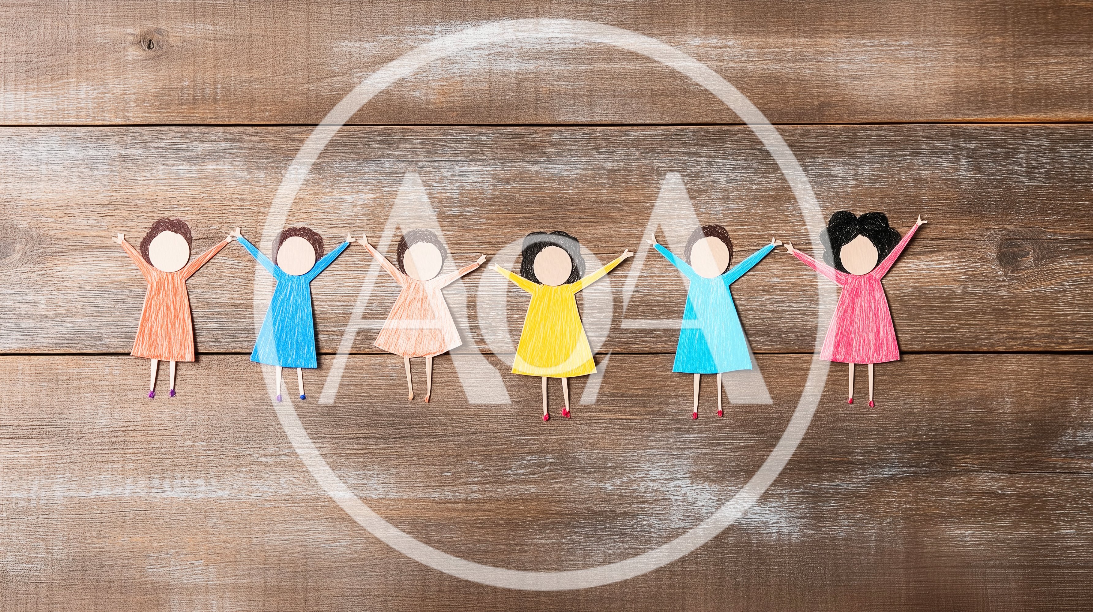 Paper Cutout Dolls Holding Hands On Wooden Background