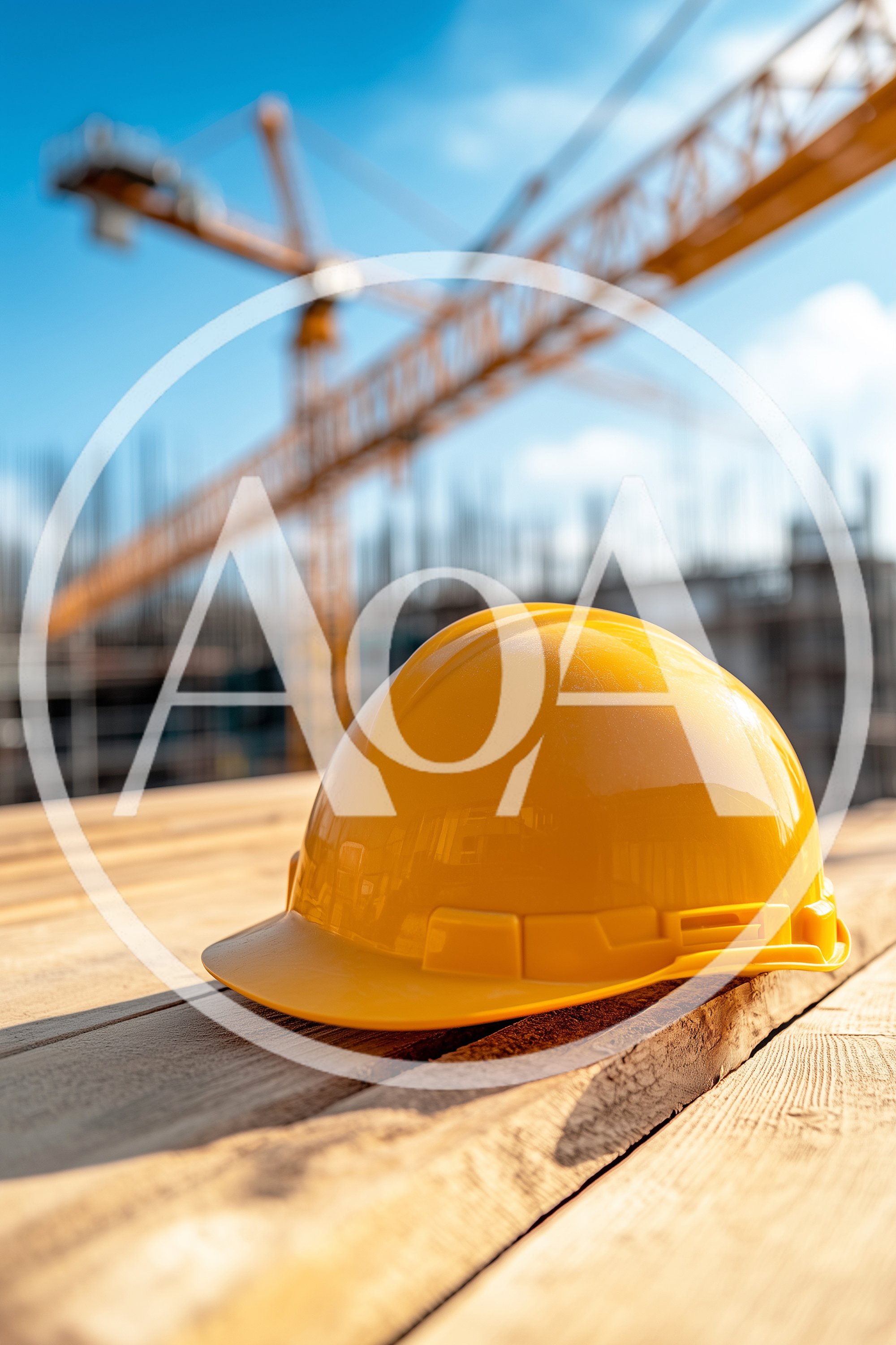 Yellow Construction Hard Hat On Wooden Planks