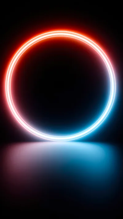 Glowing Neon Circle With Red And Blue Light
