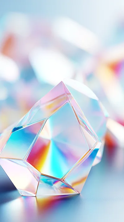 Abstract Iridescent Crystal Gemstone With Refracted Light