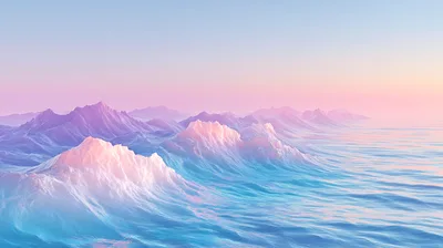 Surreal Abstract Mountain Range Over Calm Ocean Waters