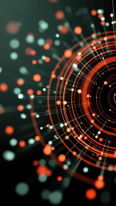 Abstract Digital Data Network With Glowing Orange Rings