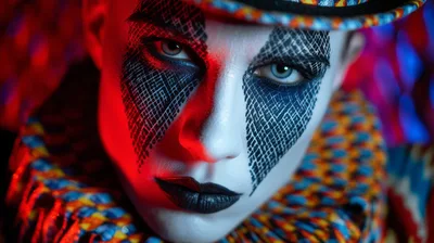 Close Up Portrait Of A Person In Clown Makeup