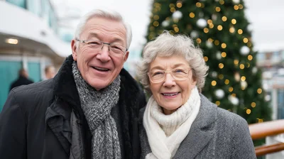 Happy Senior Couple Posing Near Christmas Tree