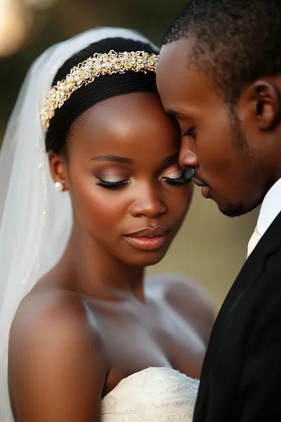 Intimate Portrait Of A Newlywed African American Couple