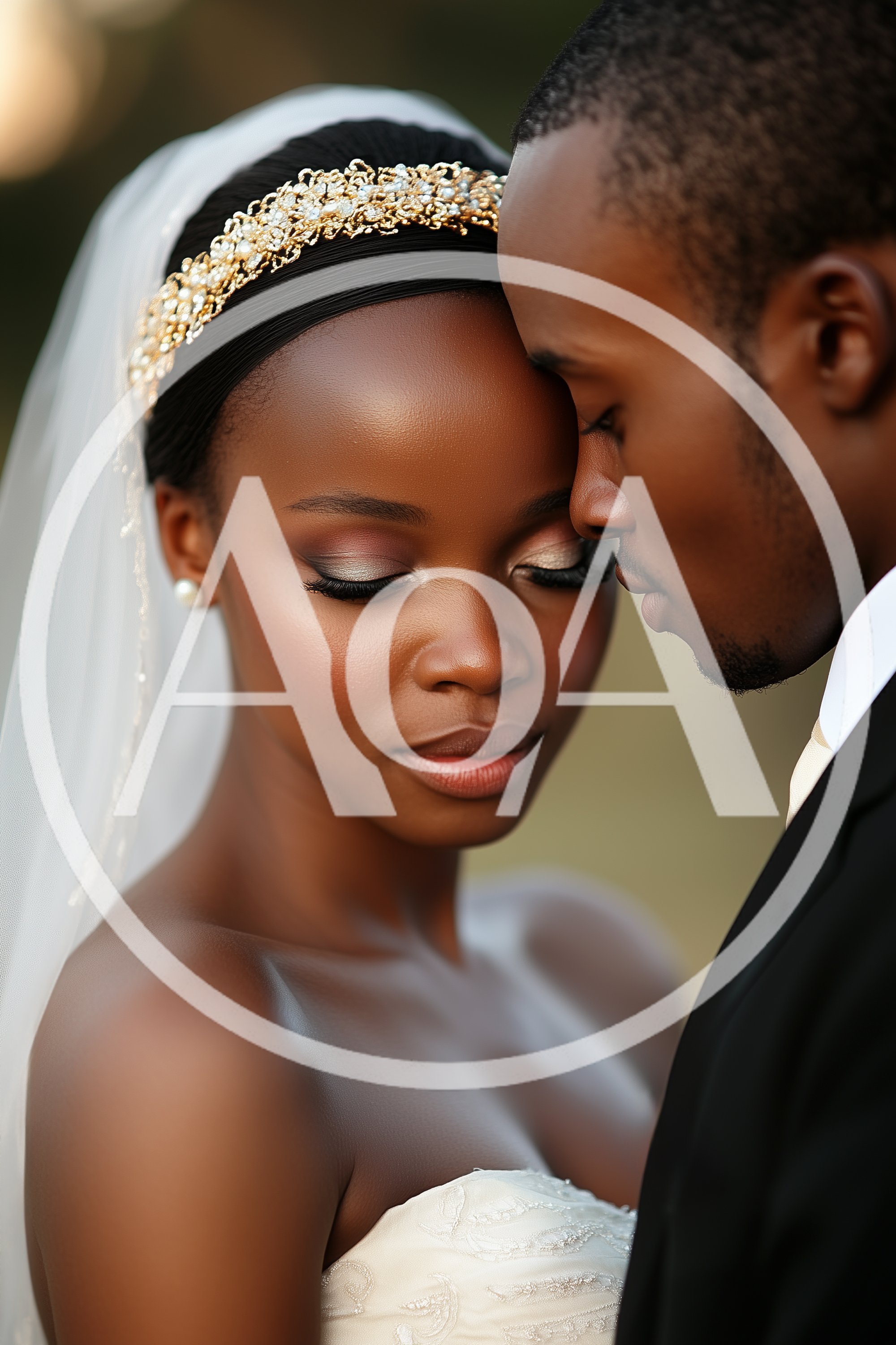 Intimate Portrait Of A Newlywed African American Couple