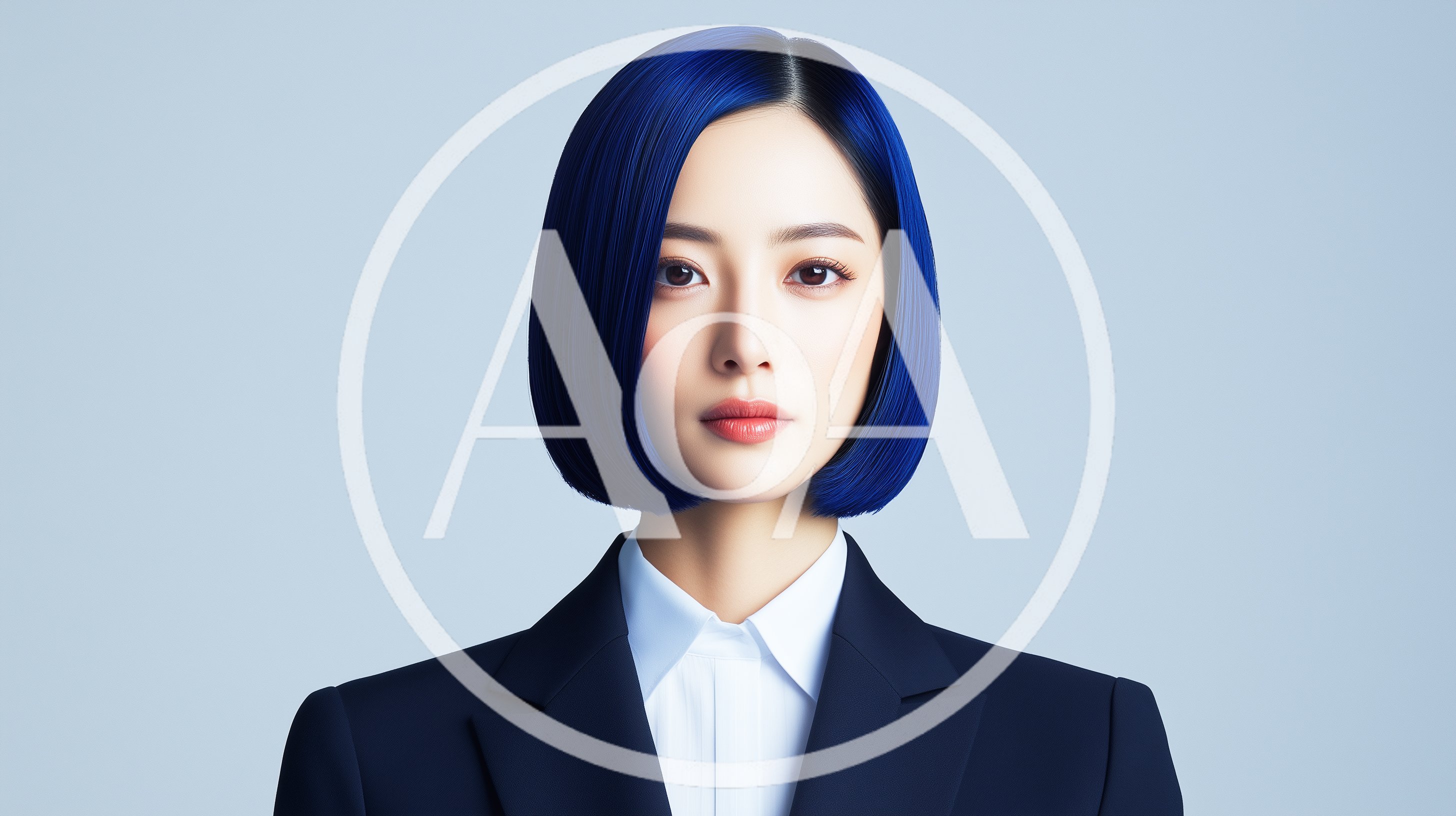 Professional Asian Woman With Blue Bob Haircut