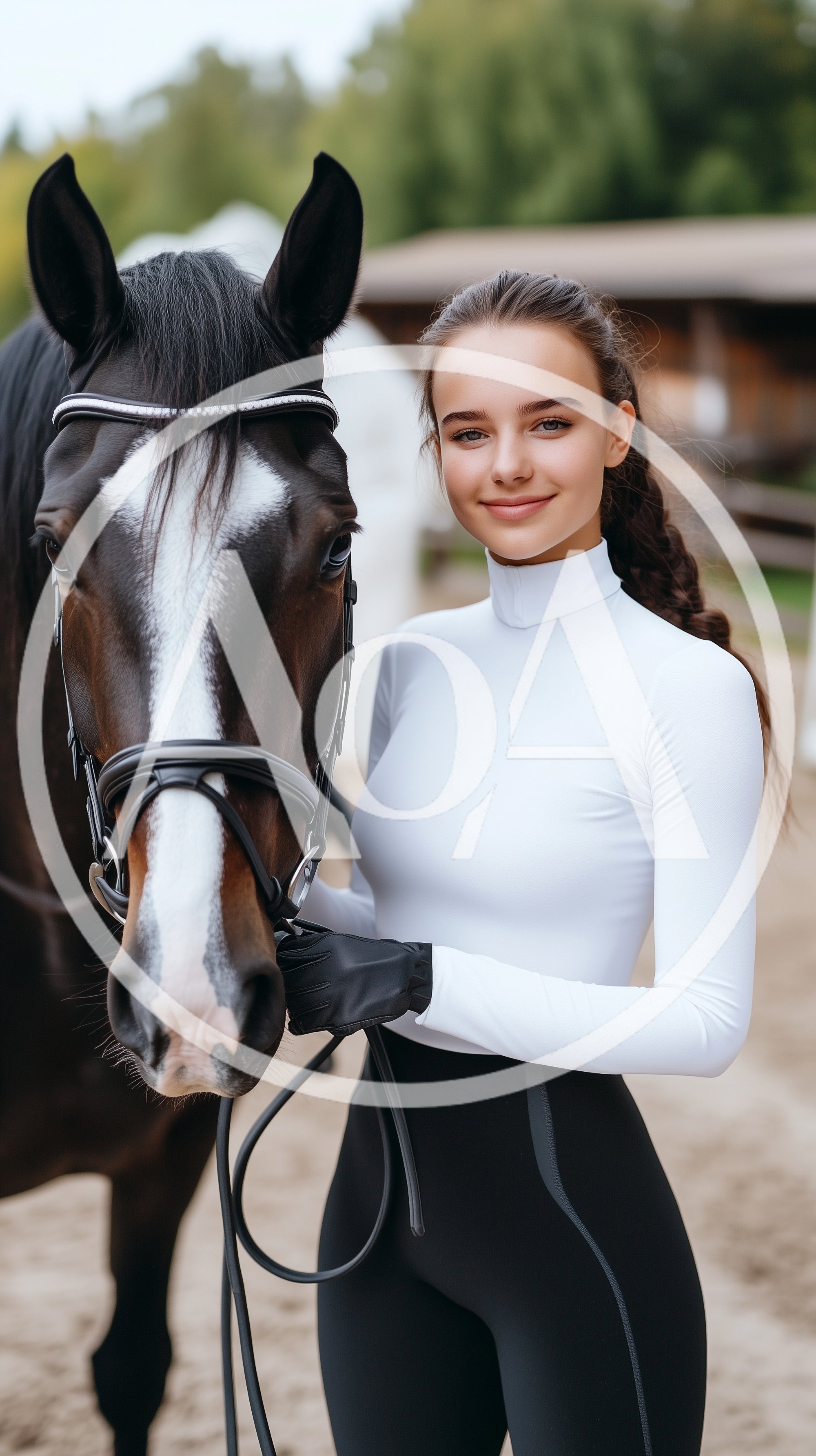 Young Equestrian Woman Standing With Her Horse