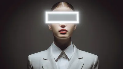 Portrait Of A Woman With A Glowing Neon Visor