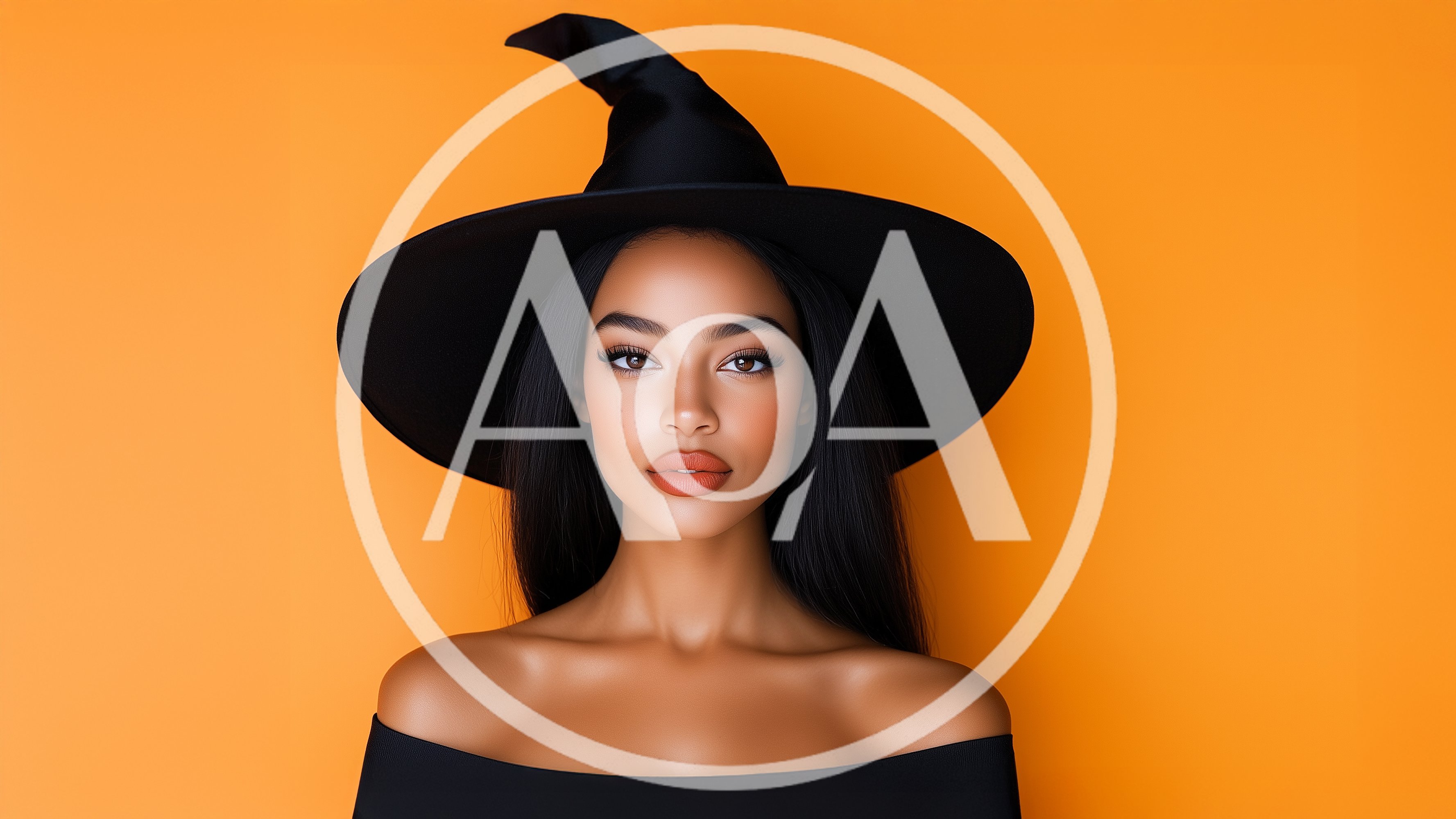Portrait Of A Beautiful Woman Wearing A Witch Hat