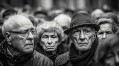 Crowd Of Elderly People In Monochrome