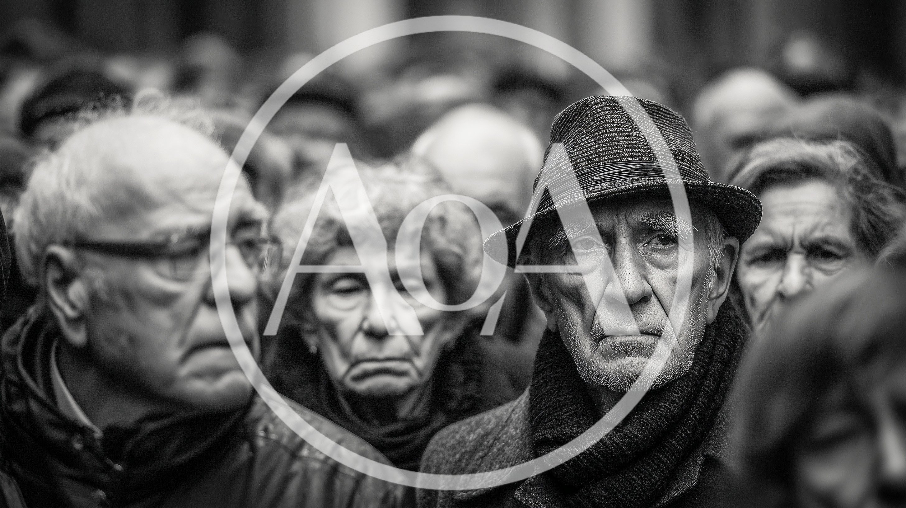 Crowd Of Elderly People In Monochrome