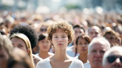 Young Woman Standing Out In A Large Crowd