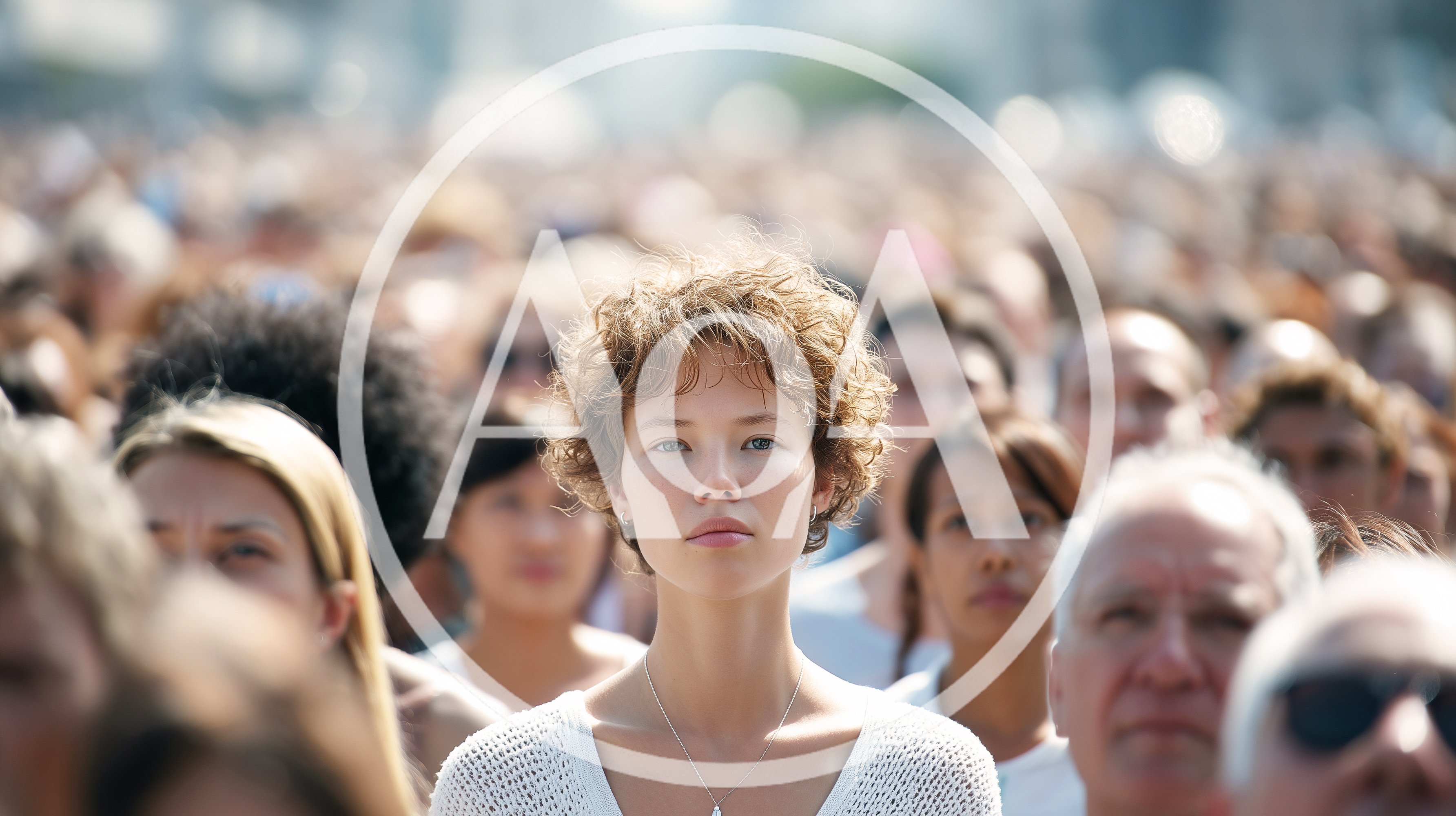 Young Woman Standing Out In A Large Crowd