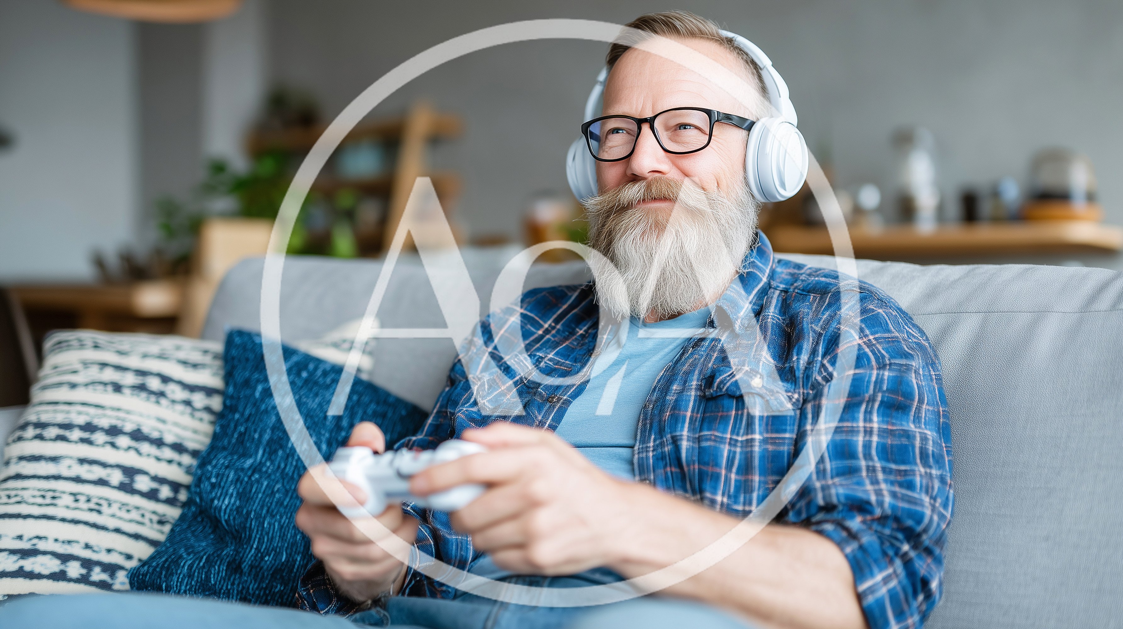 Senior Man Playing Video Games At Home