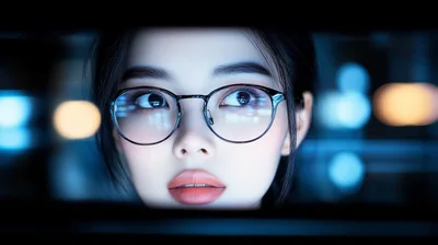 Young Woman Looking At Digital Screen With Glasses