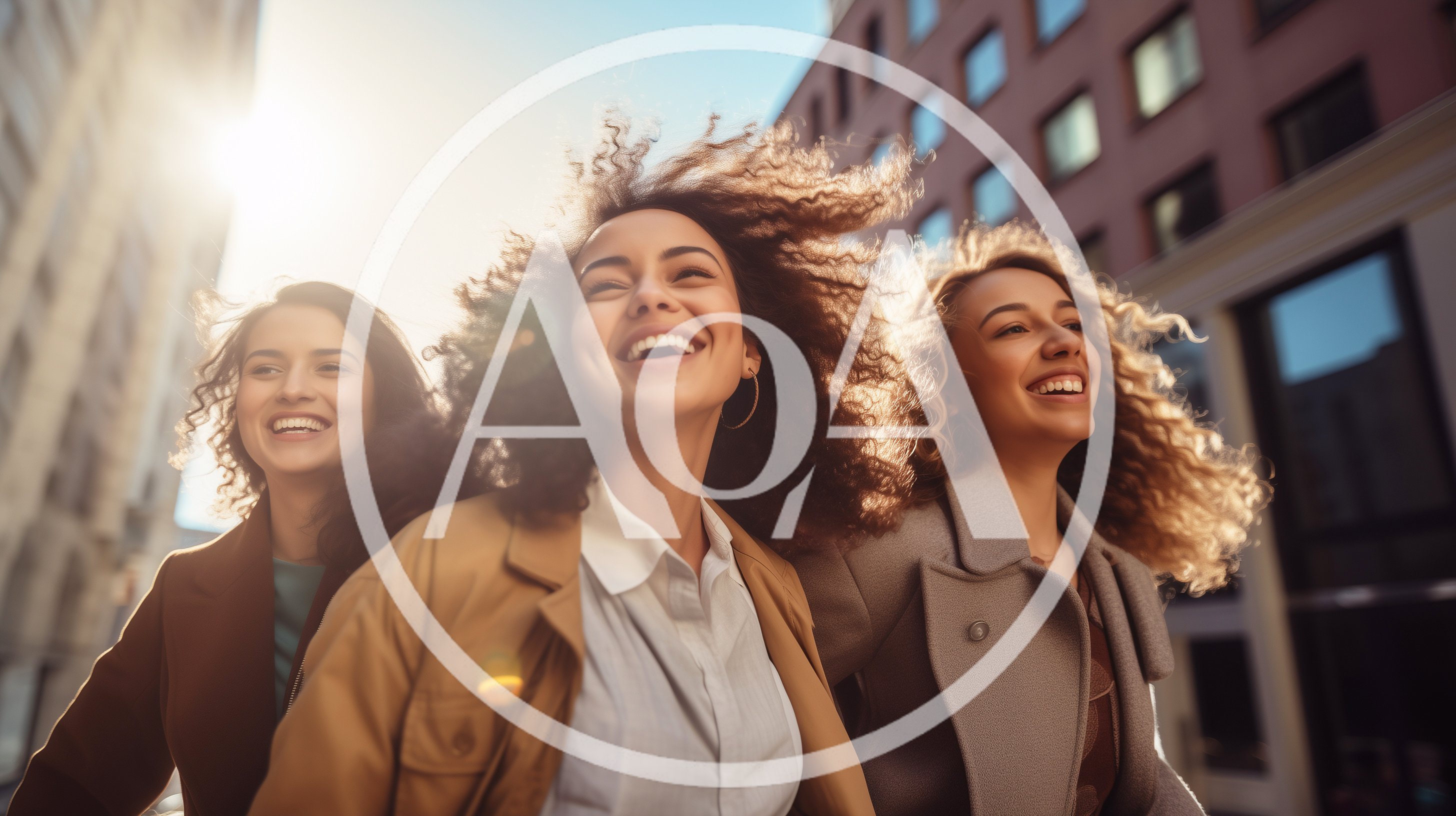Three Happy Young Women Walking Together In The City