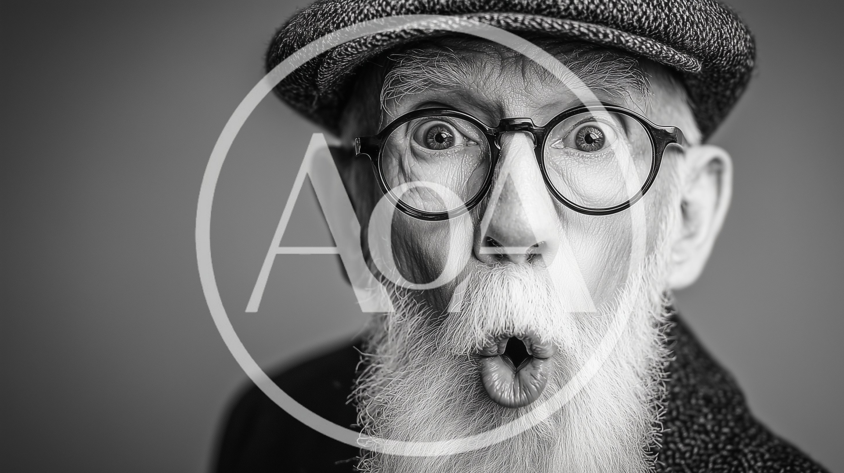 Surprised Elderly Man With Beard And Glasses