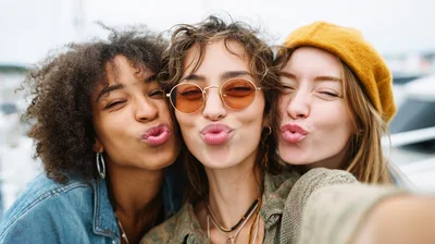 Three Diverse Female Friends Taking A Selfie