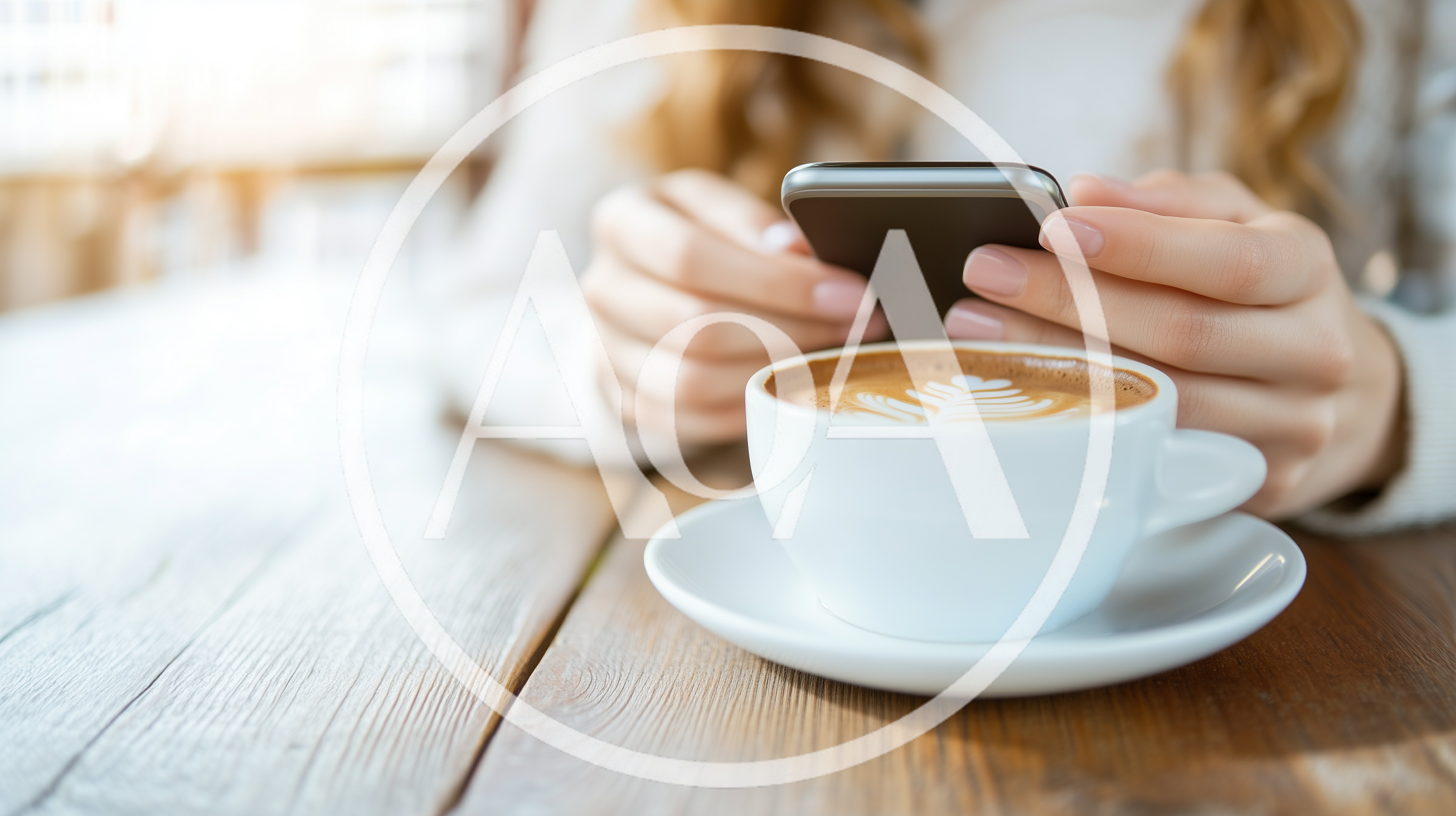 Woman Using Smartphone While Drinking Coffee In Cafe
