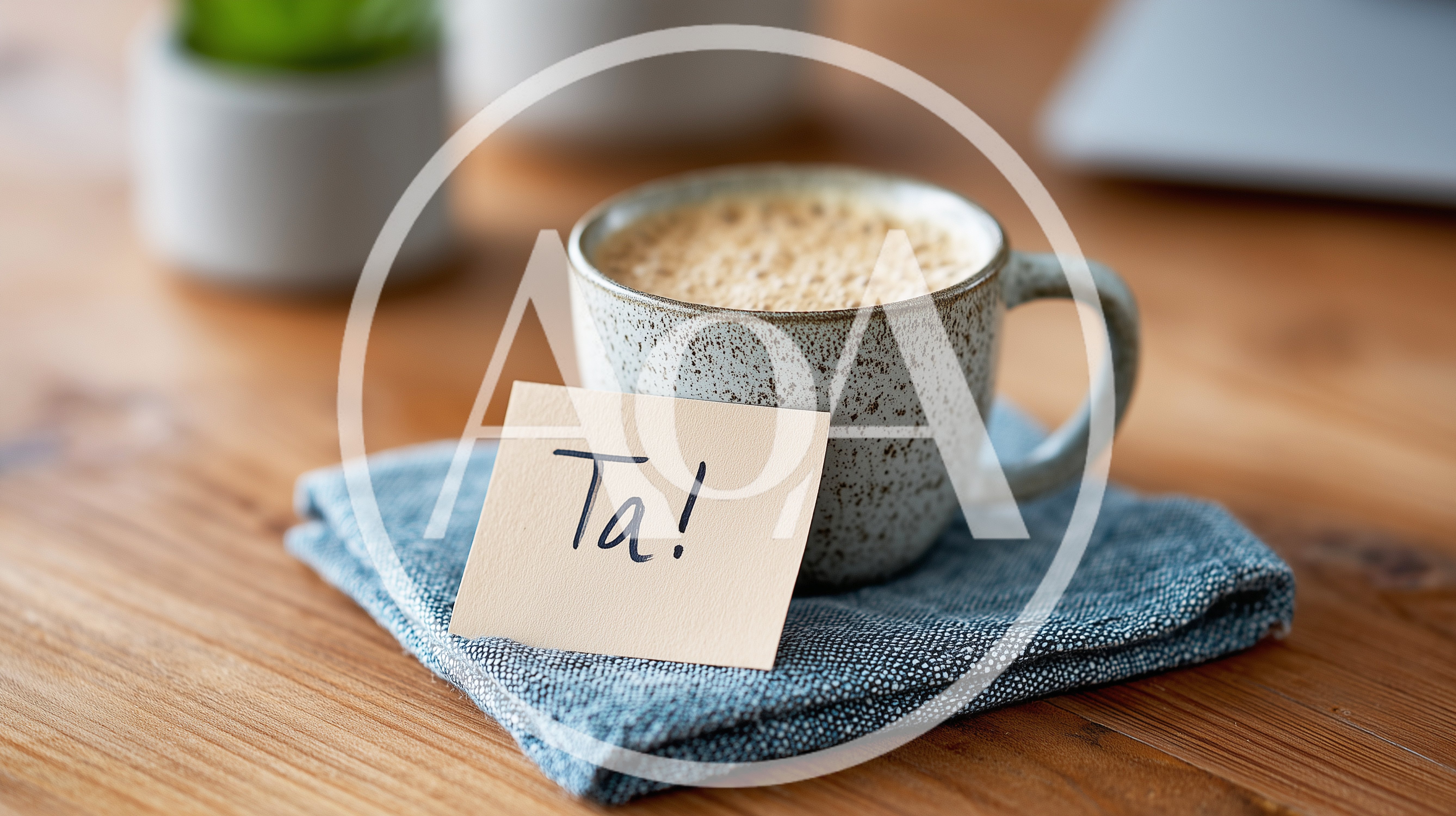 Coffee Mug With A Thank You Note On A Wooden Desk
