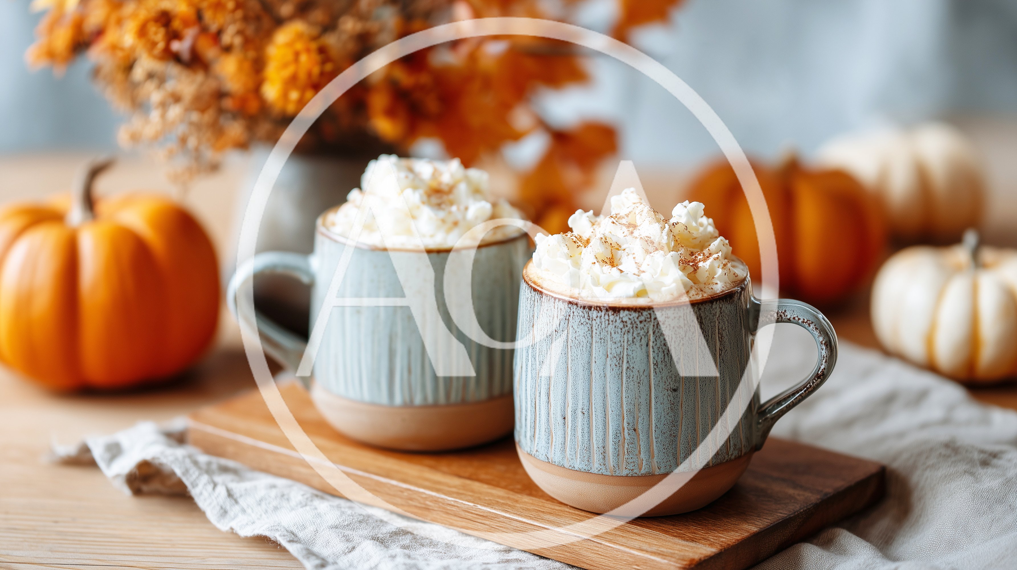Two Mugs Of Pumpkin Spice Latte With Whipped Cream