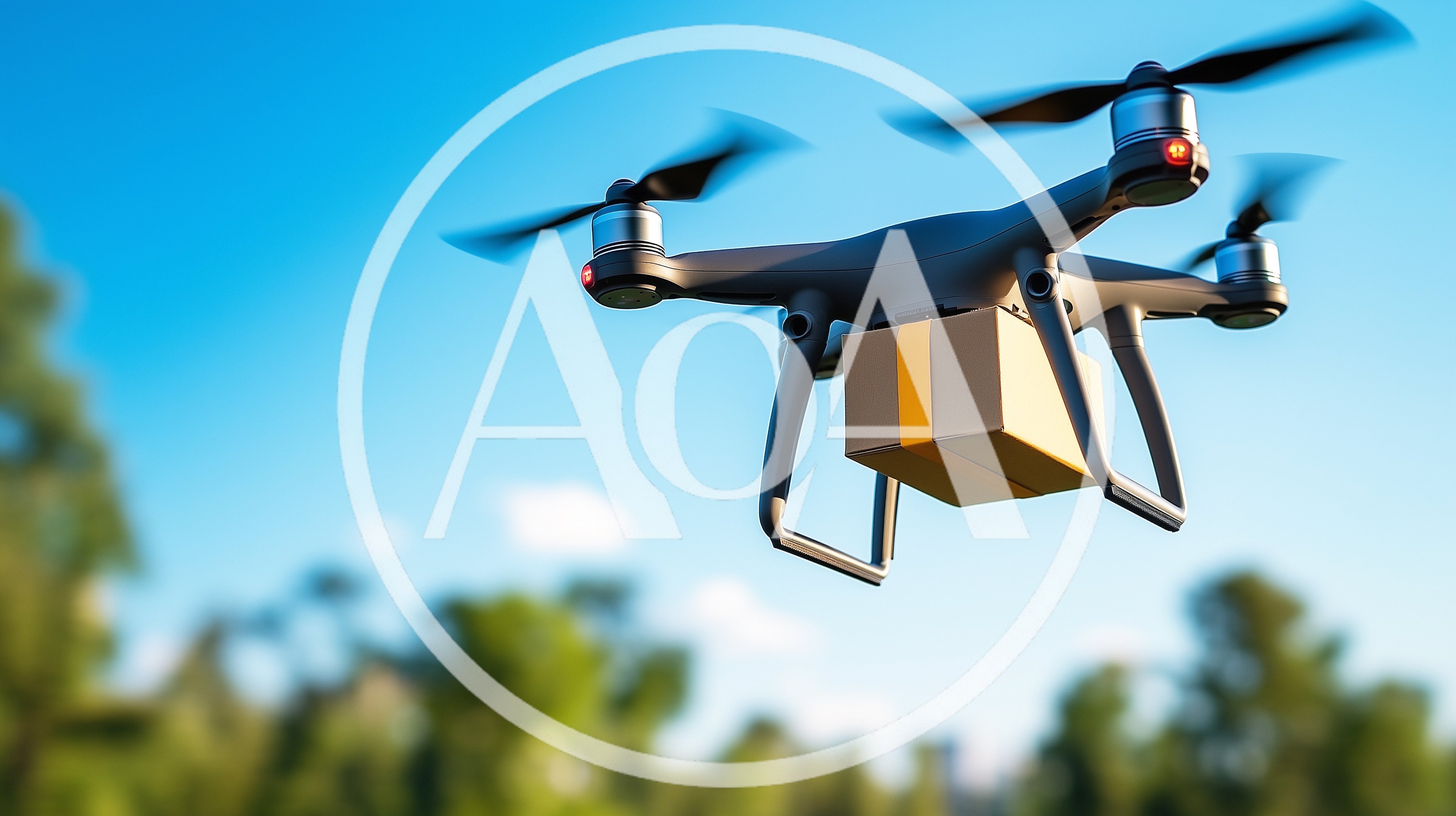 Delivery Drone Carrying A Package In Flight