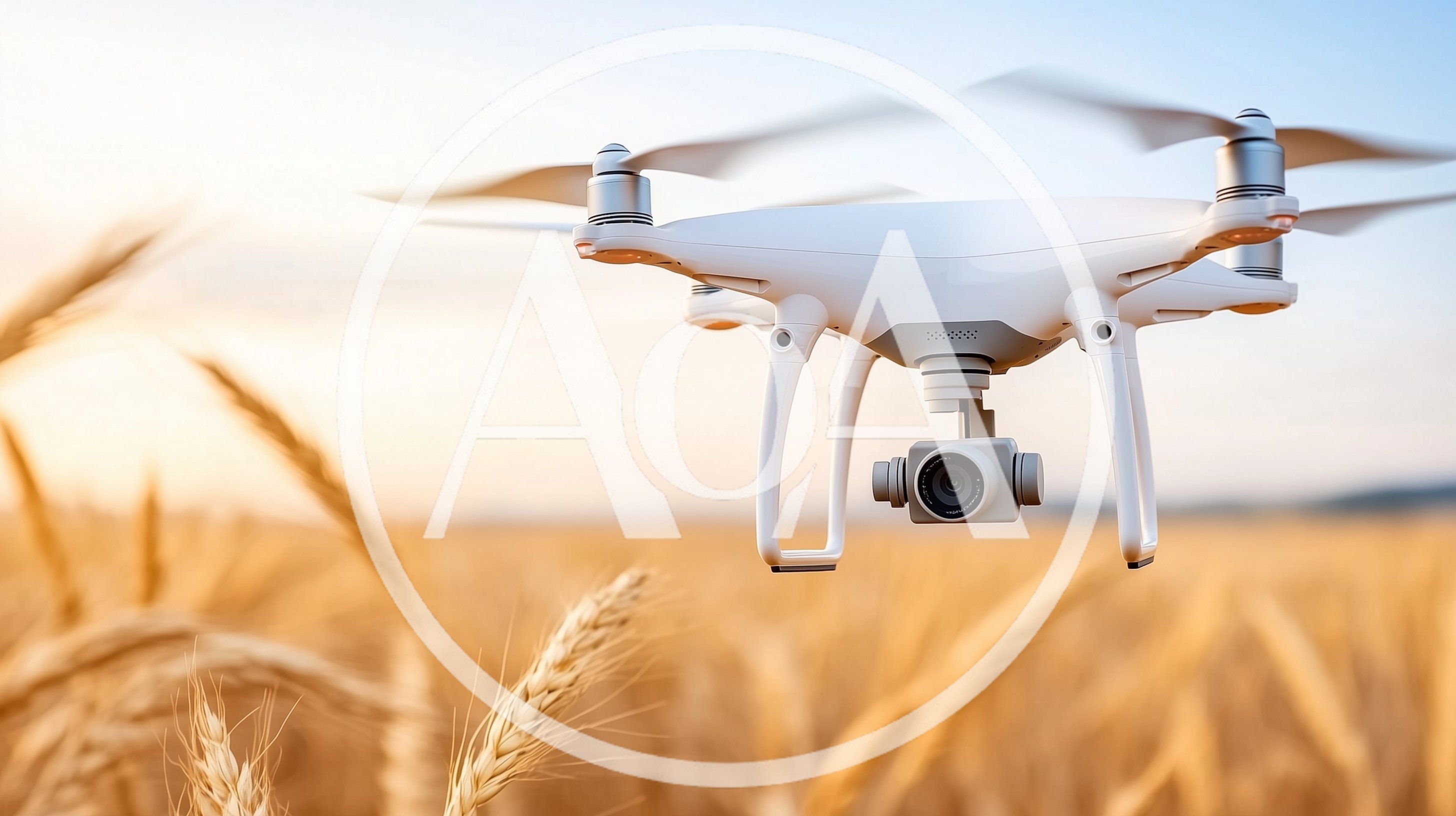 White Quadcopter Drone Flying Over Golden Wheat Field