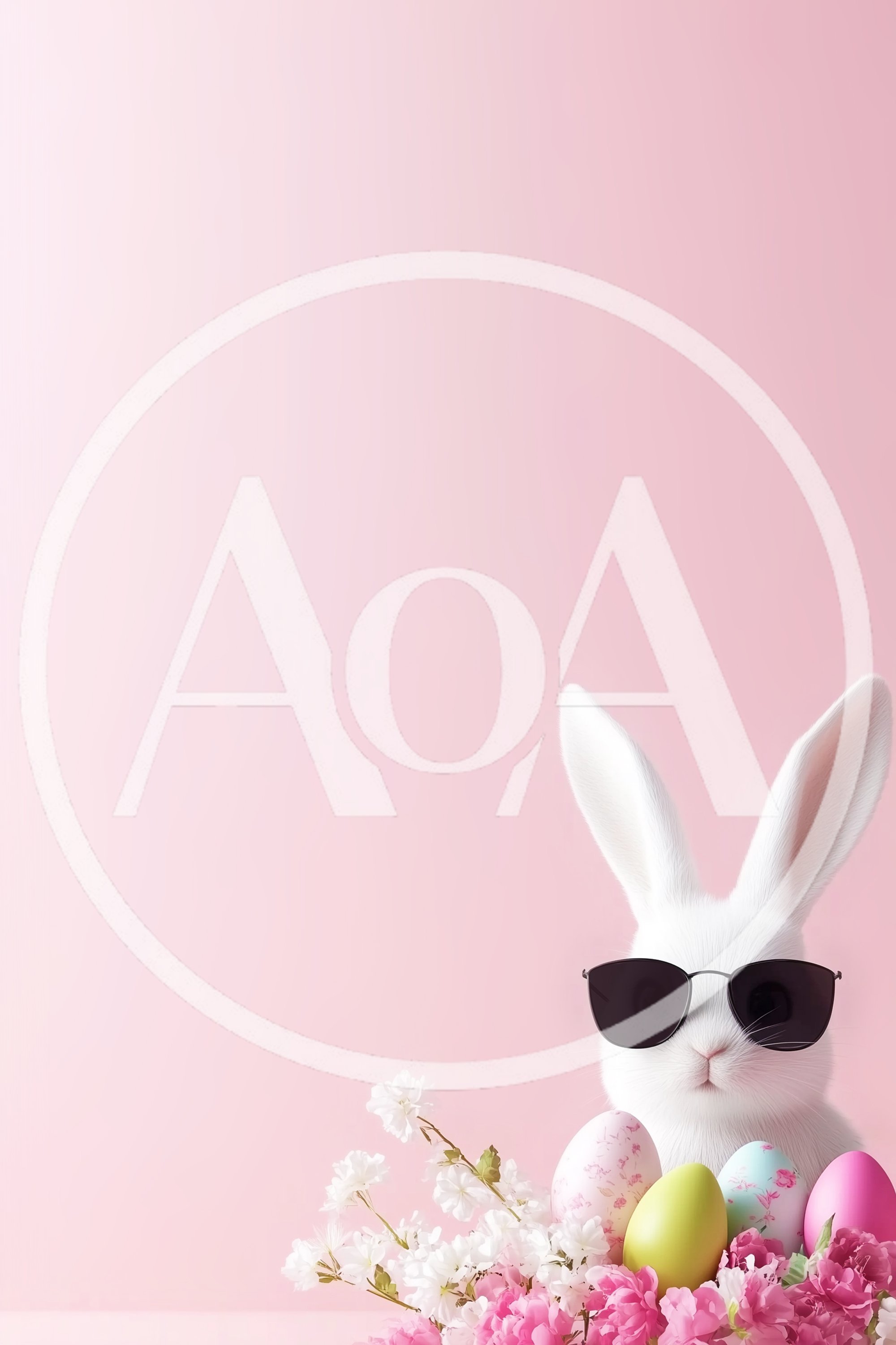 White Easter Bunny Wearing Sunglasses With Colorful Eggs