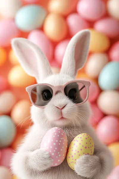 Cute White Easter Bunny Wearing Pink Sunglasses