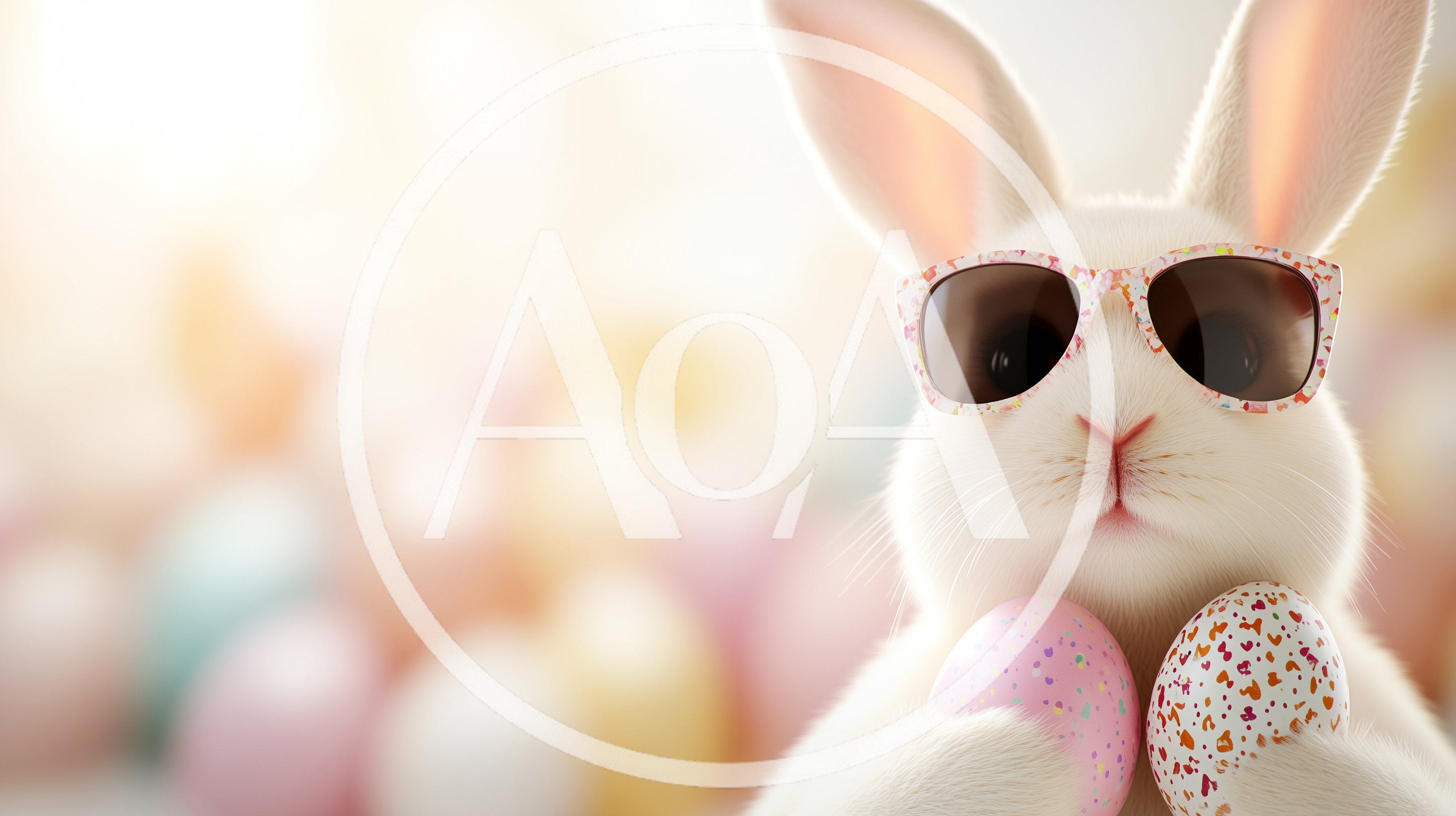 Cute Easter Bunny Wearing Sunglasses Holding Decorated Eggs