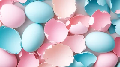Pastel Colored Easter Eggs and Broken Shells