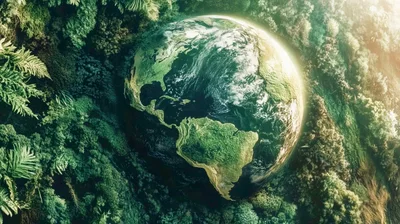 Earth Globe Surrounded By Lush Green Rainforest Canopy