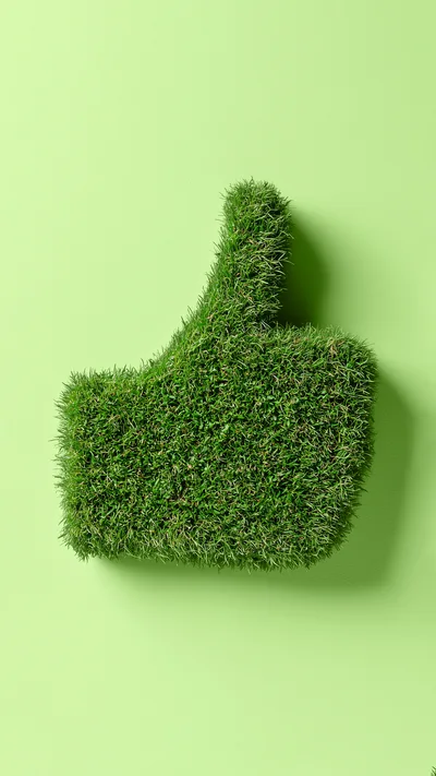 Grass Covered Thumbs Up Icon On Green Background