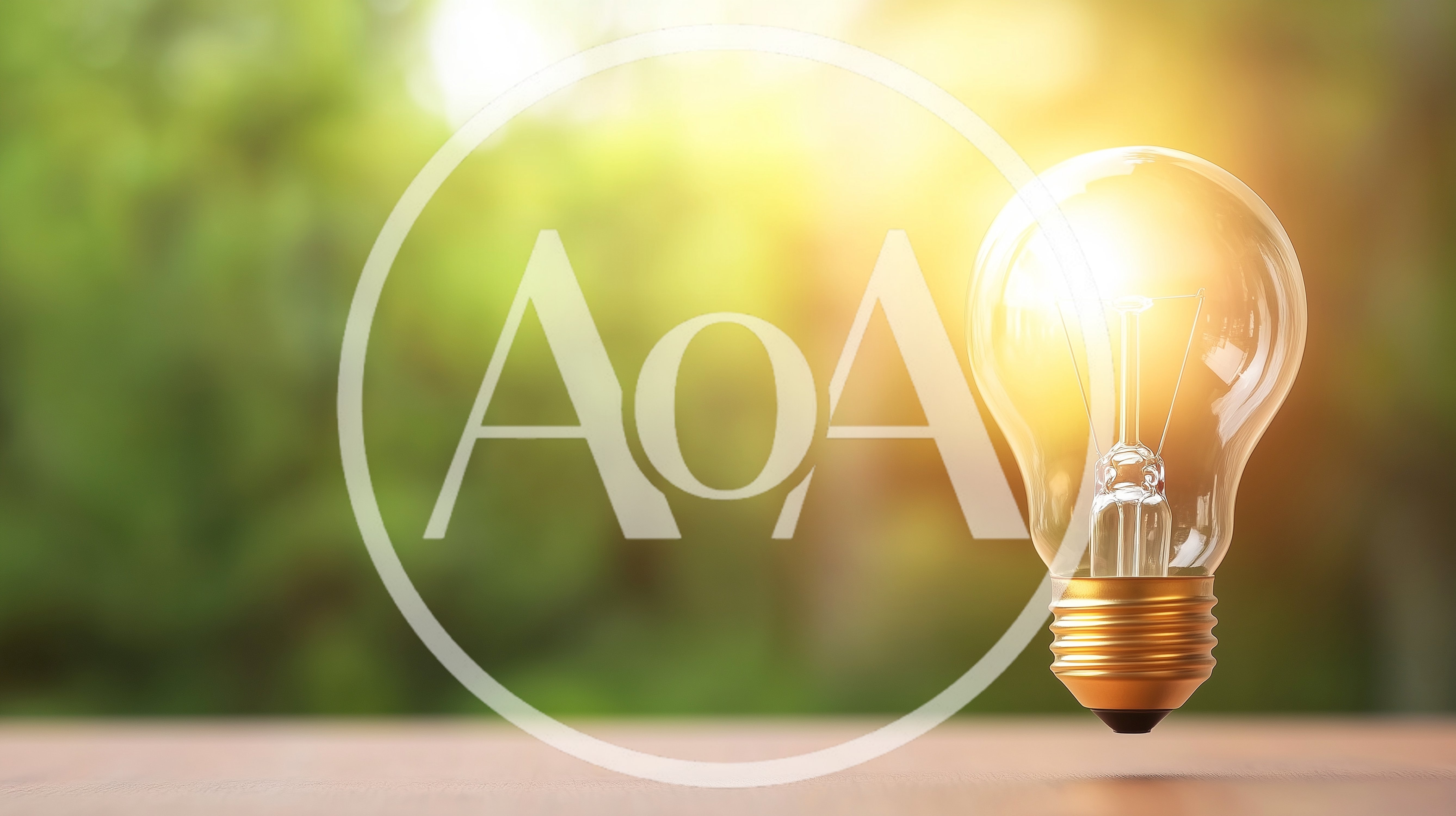 Glowing Light Bulb Floating Above Wooden Surface