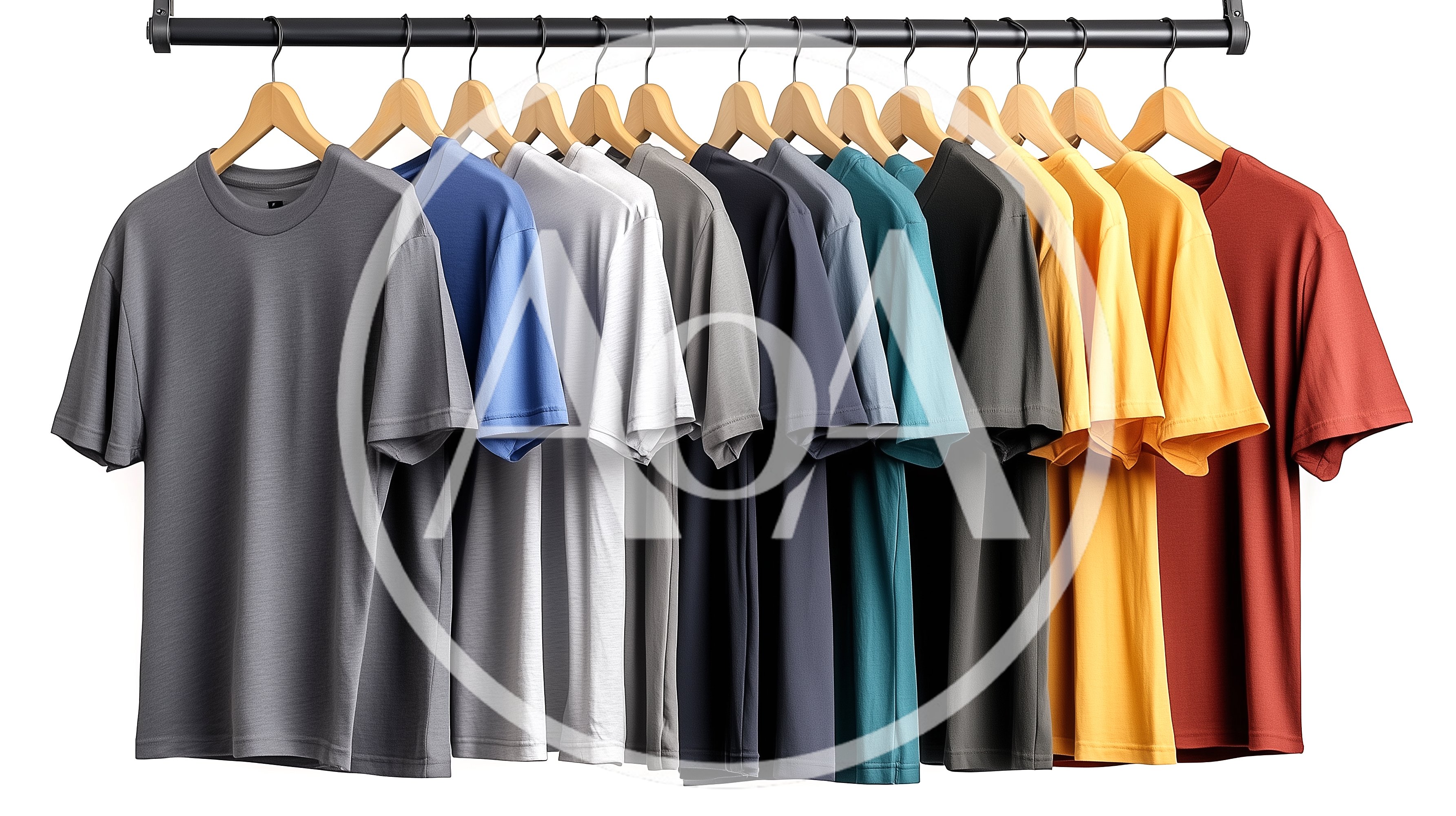 Row of Colorful T-Shirts Hanging on Rack