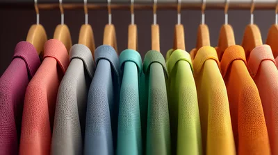 Colorful Polo Shirts Hanging On A Clothing Rack