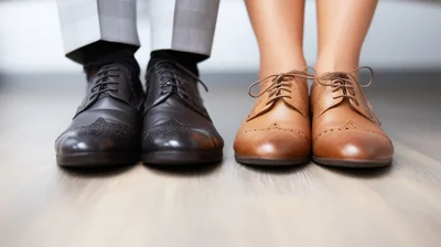 Close Up Of Two People Wearing Formal Leather Shoes