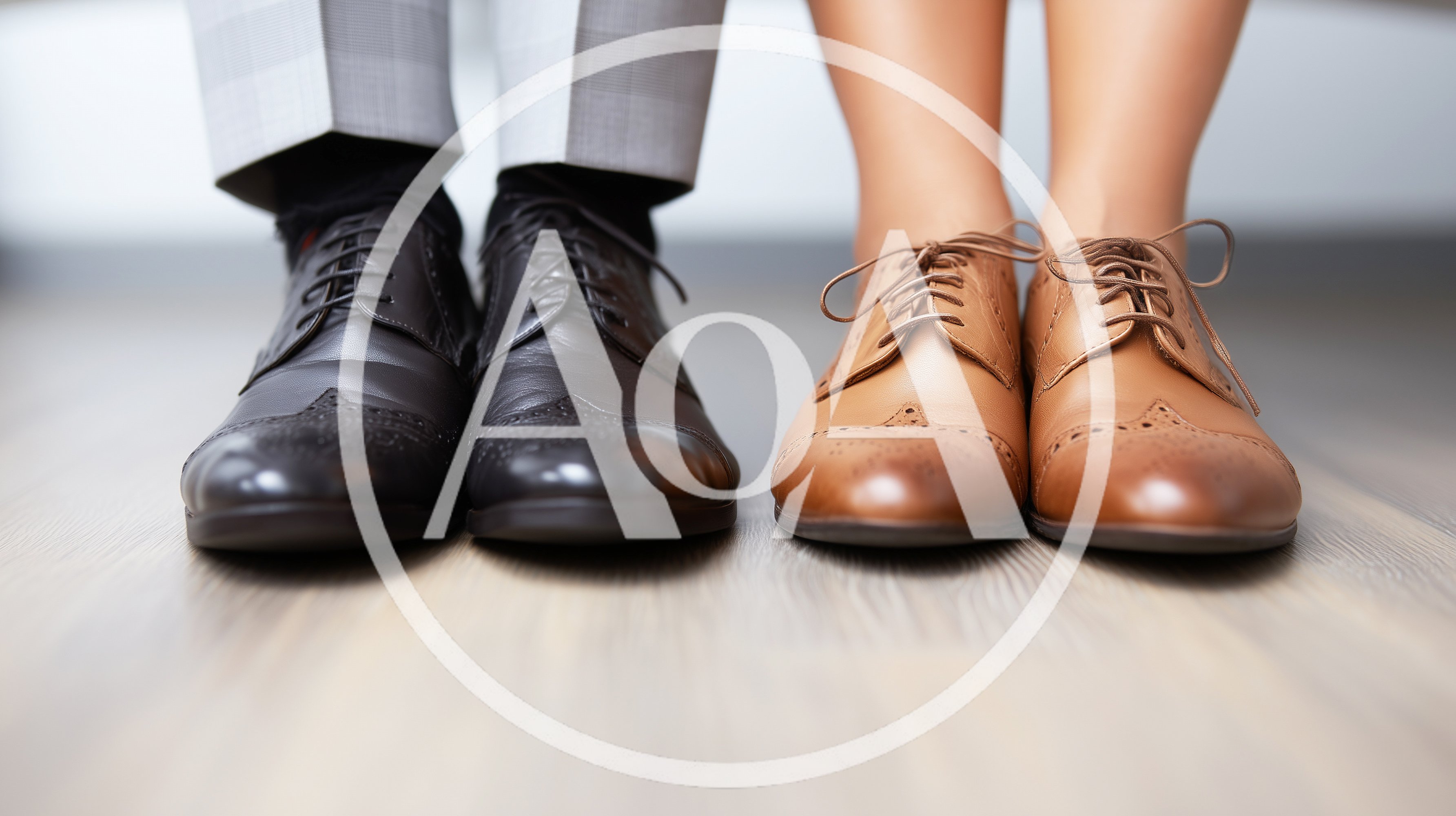 Close Up Of Two People Wearing Formal Leather Shoes